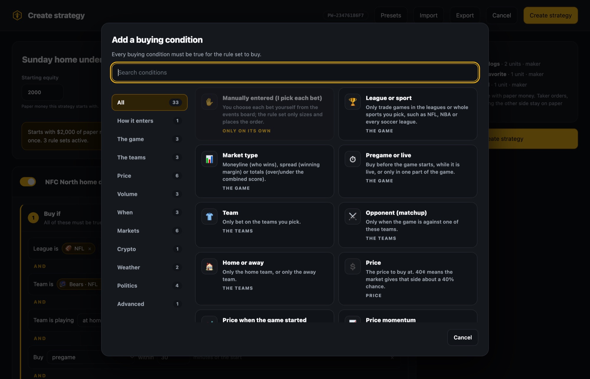 The Add a buying condition window